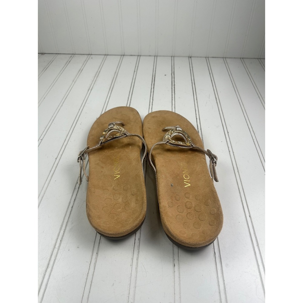 Vionic Ricci Gold Leather Jeweled Thong Sandals Women's Size 10 - Picture 5 of 9